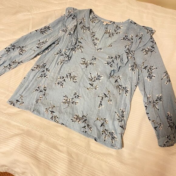 Lucky Brand Taylor Ruffle Peasant Blouse Blue - Small - Picture 6 of 16